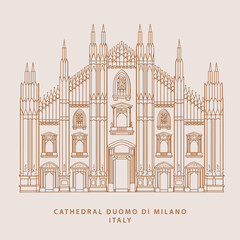 hand drawn cathedral duomo di milano illustration design in vector.