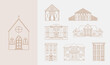 Set of hand drawn building illustrations featuring church, apartment building and more in vector.