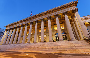 Wall Mural - The Bourse of Paris- Brongniart palace at night,Paris, France.