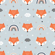 © StockVector - childish seamless pattern with rainbows and fox