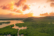 Flooded amazonian rainforest in Negro River at sunset time, Amazonas, Brazil.