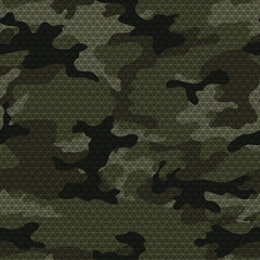 
Forest camouflage texture, endless background, vector illustration from triangles, khaki pattern.