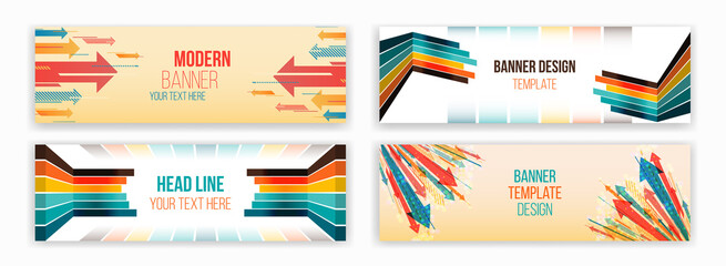 Abstract web design banner. Modern graphic template for websites. Retro arrows style vintage background.