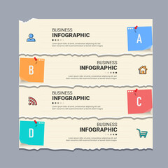 Poster - Torn paper style infographic with 4 steps. Modern banner template vector. 