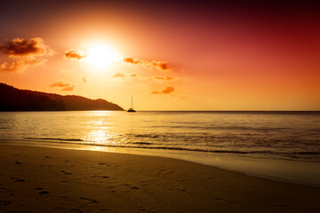 Wall Mural - Gold sunset on the sand beach