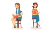 © topvectors - Woman Sitting on Chair and Reading Book Aloud Vector Set