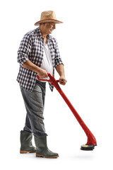 Poster - Full length shot of a mature man operating a grass trimmer