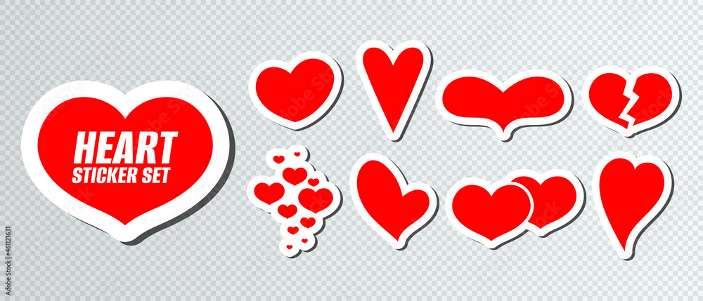 Paper red heart sticker set with shadow isolated on transparent ...
