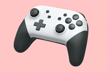 Poster - Realistic white joystick for video game controller on pink background