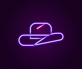 Poster - Glowing neon line Western cowboy hat icon isolated on black background. Colorful outline concept. Vector