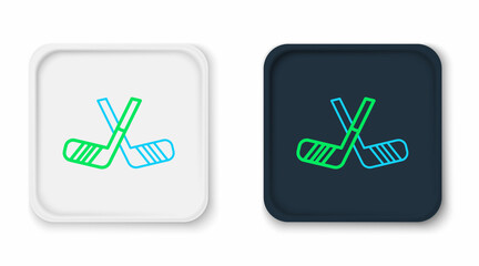 Poster - Line Ice hockey sticks icon isolated on white background. Colorful outline concept. Vector