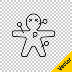 Sticker - Black line Voodoo doll icon isolated on transparent background. Happy Halloween party. Vector