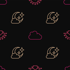 Wall Mural - Set line Sunrise, Cloud with moon and on seamless pattern. Vector