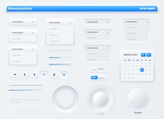 neumorphic ui, user interface buttons, search bars and switches. vector ux kit for mobile applicatio