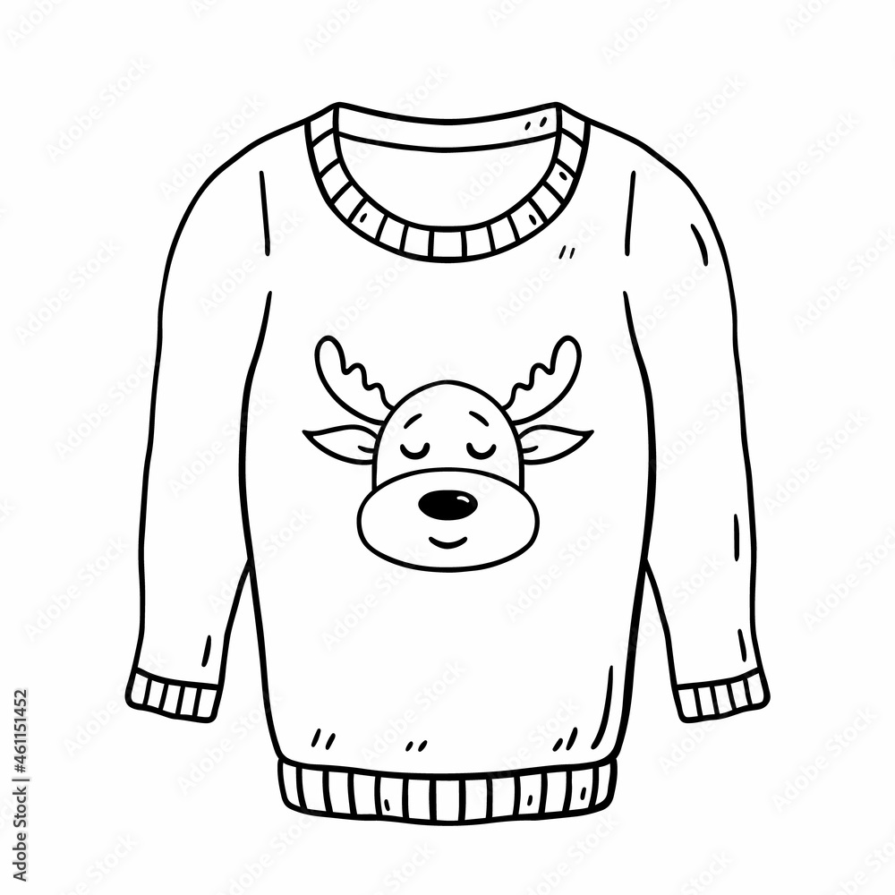 Ugly Christmas sweater with a deer isolated on white background. Warm ...