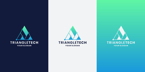 letter A technology triangle concept with dot connected logo design