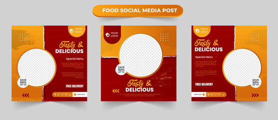 Wall Mural - cullinary tasty food menu in red and orange gradient brush background suitable for promotional socia