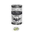 Canned olives, hand drawn retro vector illustration.