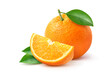 © Paitoon - Orange  with sliced and green leaves isolated on white background.