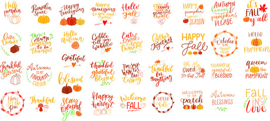 Fall vector set, autumn quote bundle, cute fall illustrations collection, Autumn quotes svg.