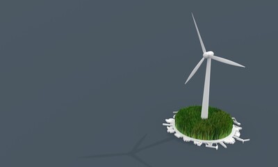 Green meadow in cicrle from industrial icons with wind turbine