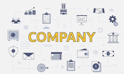 Wall Mural - company concept with icon set with big word or text on center