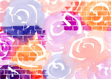 Multicolored Watercolor Hand Drawn Abstract Background. Pink, Orange, Red, Violet And Purple Colorful Spots And Splashes Roses And Bricks Texture. Backdrop Of Spot For Packaging And Web