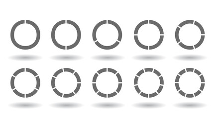 Wall Mural - Circle chart section segments set vector diagram segments pie template. Circle segments set. Various number of sectors divide the circle on equal parts. From 1 to 10. Pie chart set. Diagram collection