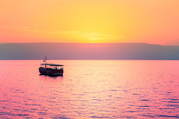Wall Mural - Beautiful Sea of Galilee in the morning. Time before sunrise