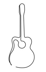 Abstract guitar as continuous lines drawing on white background