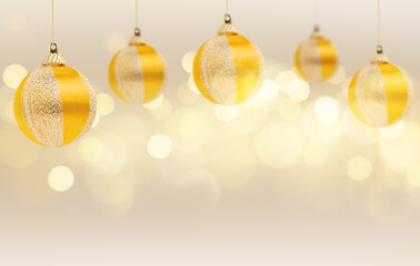 Wall Mural - yellow christmas balls toys on a golden background