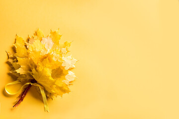 Poster - Maple leaves on yellow background