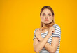 © SHOTPRIME STUDIO - cute blonde girl in striped t-shirt fun attractive look yellow background