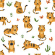 Cute animal seamless pattern with tigers. Childish vector texture for kids bedding, fabric, wallpaper, wrapping paper, textile, t-shirt print