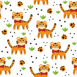Fototapeta Pokój dzieciecy - little tigers pattern, color vector isolated cartoon-style illustration