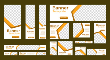 Abstract white banner for web template set with place for images. Horizontal, vertical and square business ad template with standard size. vector EPS
