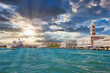 St Mark's Campanile tower in Venice, Italy. Beautiful tower at the St. Mark's Square at sunset.