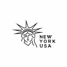 Line Art Statue Of Liberty Logo Design Template. Liberty Statue Vector Illustration