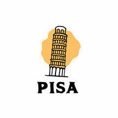 Vintage hand drawn Pisa tower logo template vector illustration design. simple italian landmark, monument logo design vector illustration