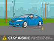 © flatvectors - Downed power line safety rule. How to react if a power line falls on your car. Scared male driver is looking from the open window. Flat vector illustration template.