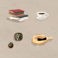 Wall Mural - Coffee and books summer design element vector set