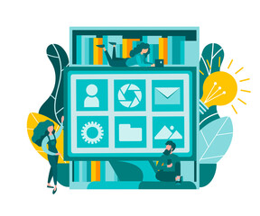 Wall Mural - social networks and internet applications. storage and search of information data.