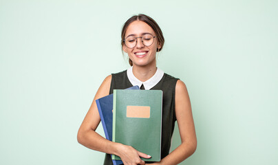 Poster - young pretty woman laughing out loud at some hilarious joke. universitary concept