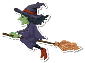 Canvas Print - an old witch flying with broom cartoon character sticker