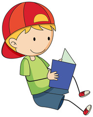 Poster - A doodle kid reading a book cartoon character isolated