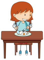 Sticker - A girl having breakfast doodle cartoon character isolated