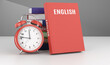 learning english concept. Textbook and school supplies