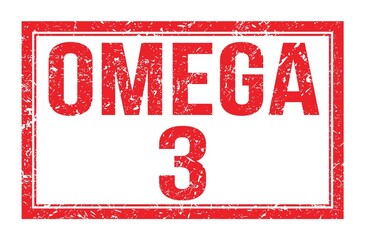 OMEGA 3, words on red rectangle stamp sign