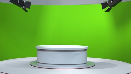 Wall Mural - white table with green background in news studio 