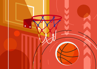 Wall Mural - Basketball banner with backboard and ball. Sport placard design in flat style.